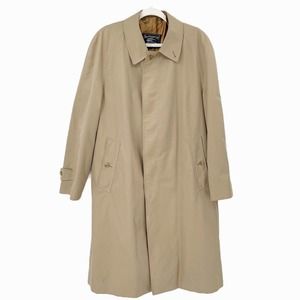 Vintage Burberry London Wool Trench Coat Sz 48 Tan Button Up Pockets Collared‎